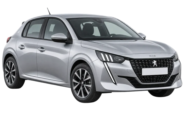 Silver Peugeot 208, front three-quarter view