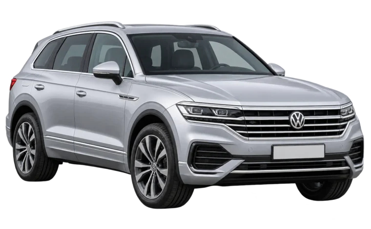 Silver Volkswagen Touareg, front three-quarter view
