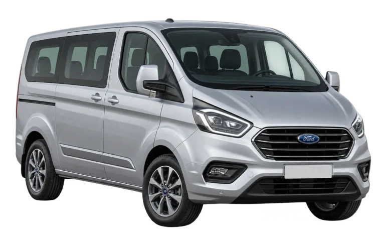 Silver Ford Tourneo 9-seat rental in Agadir, front three-quarter view